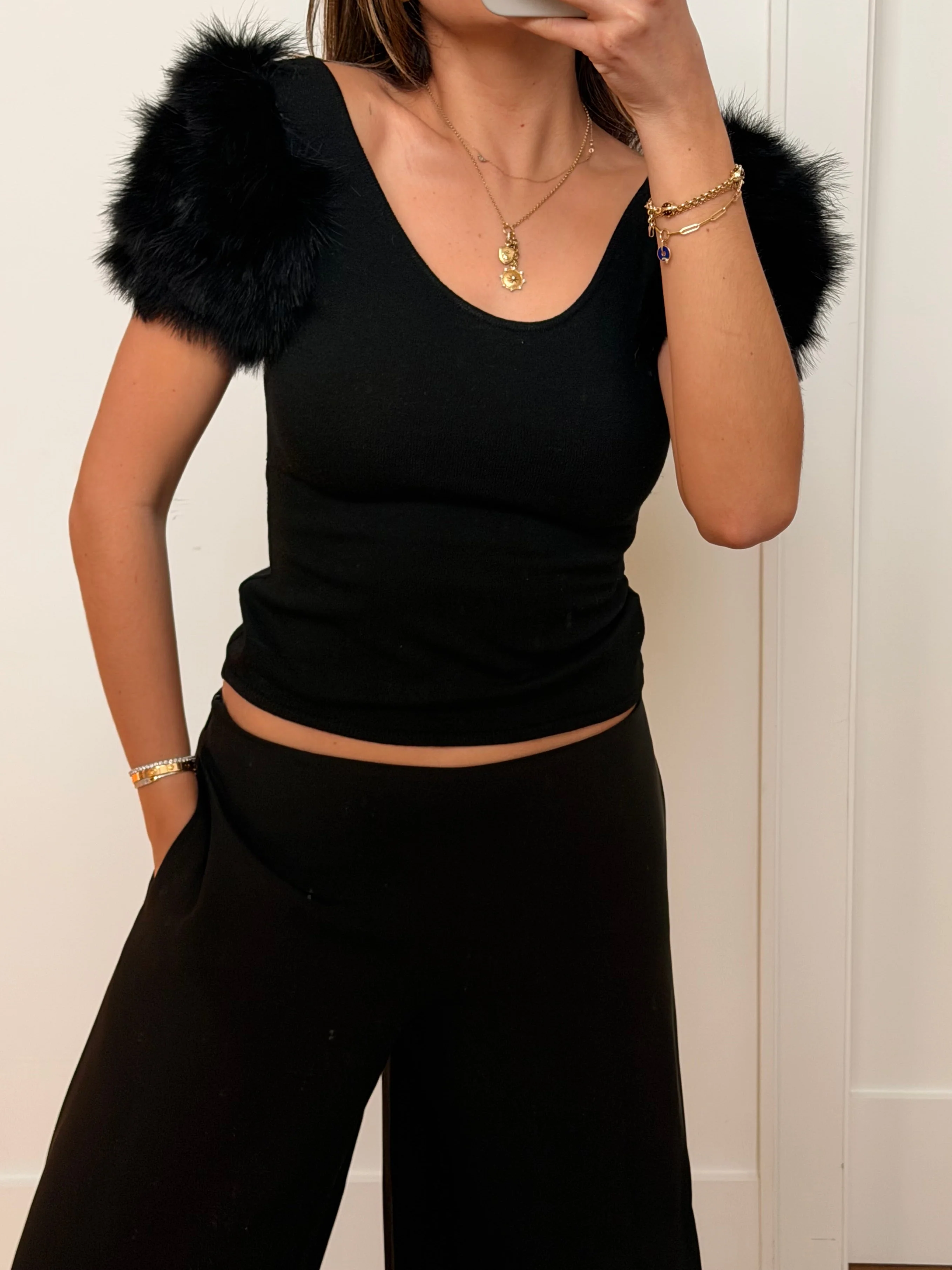 Vintage Yves Saint Laurent Feather Sleeve Knit Top